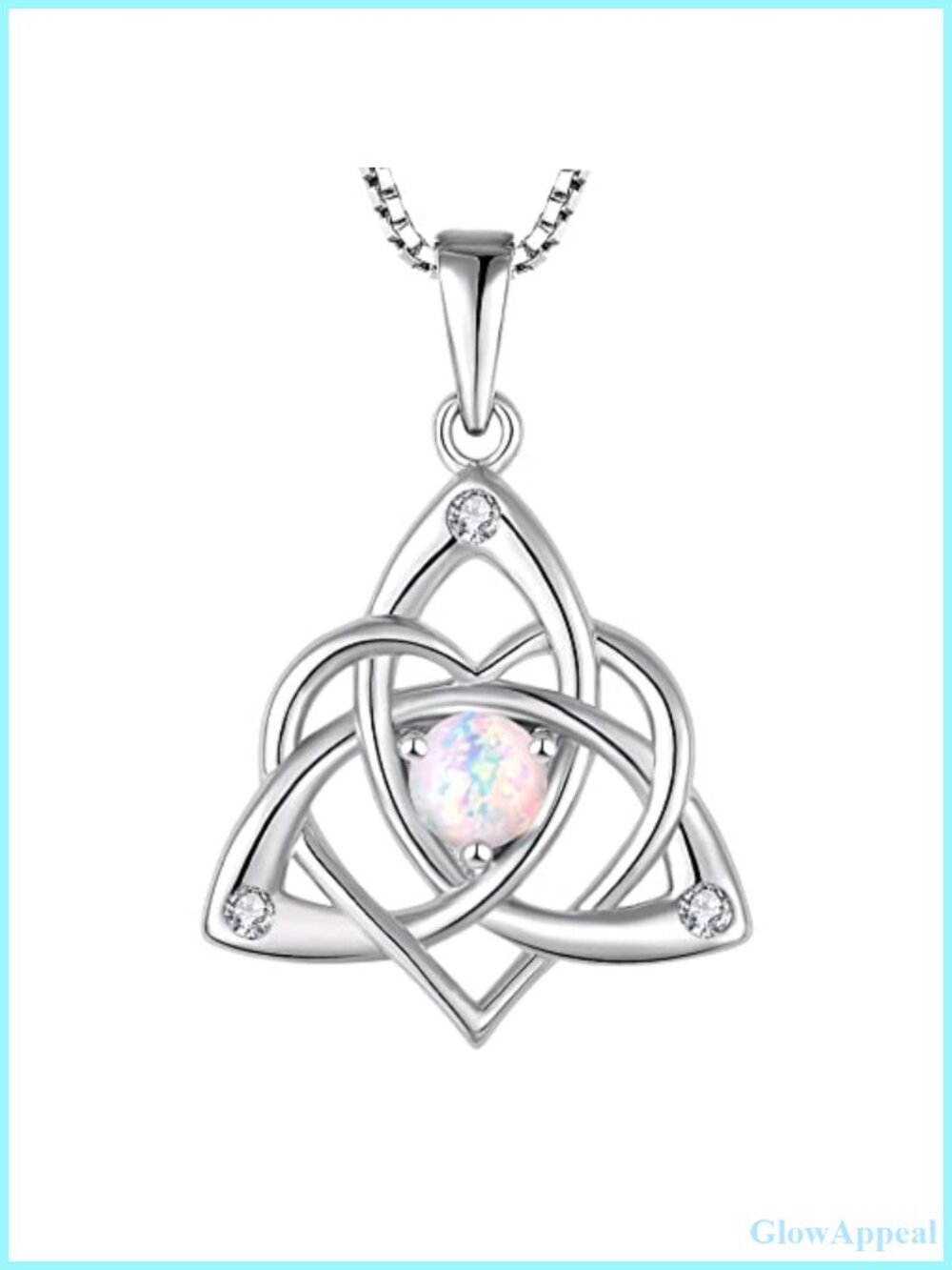 925 Sterling Silver Celtic Knot Necklace Created Opal Pendant with Box Chain